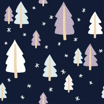 Seamless pattern with cute fir-trees. Vector template. Stock Illustration
