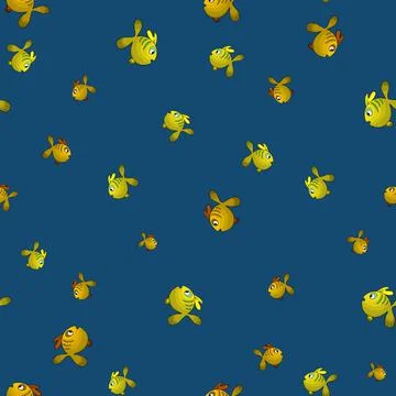 Seamless pattern with cute fish on blue background. Vector cartoon animals Illustrazione stock