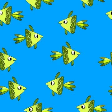 Seamless pattern with cute fish on blue background. Vector cartoon animals イラスト素材