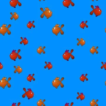 Seamless pattern with cute fish on blue background. Vector cartoon animals Illustrazione stock