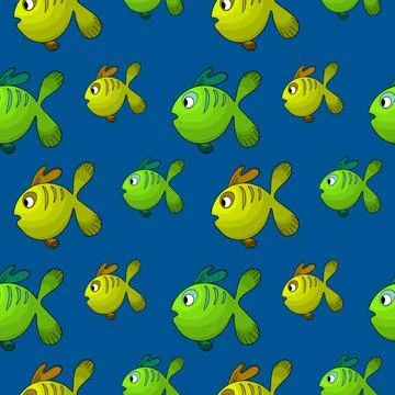 Seamless pattern with cute fish on blue background. Vector cartoon animals Illustrazione stock