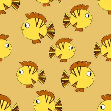 Seamless pattern with cute fish on color background. Vector cartoon animals Stock Illustration