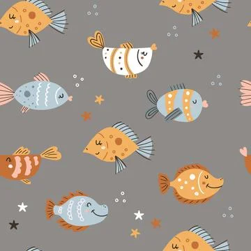 Seamless pattern with cute fishes Illustrazione stock