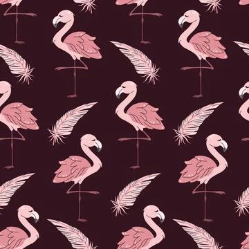 Seamless pattern with cute flamingos in flat style. Repeating background wi.. Stock Illustration