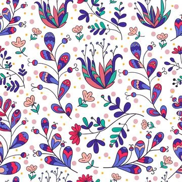 Seamless pattern with cute floral and plant elements イラスト素材