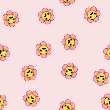 Seamless pattern cute flower character cartoon vector Stock Illustration