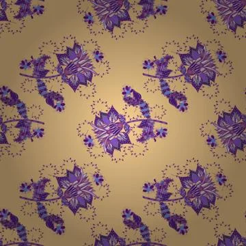 Seamless pattern with cute flowers and leaves on beige, purple and violet colors Stock Illustration