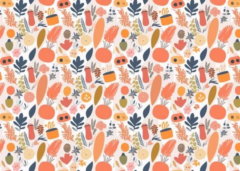 Seamless pattern with cute flowers and plants. Vector illustration. Stock Illustration