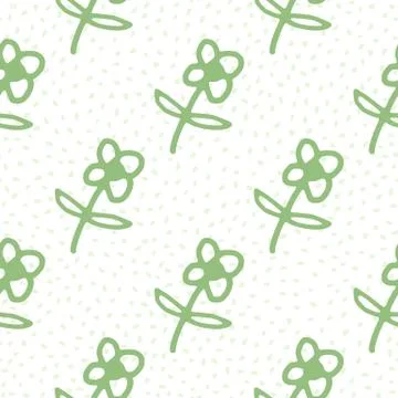 Seamless pattern with cute flowers on dots background. Simple style. Abstract 스톡 일러스트