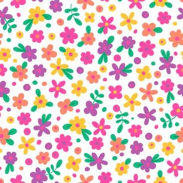 Seamless pattern with cute flowers Stock Illustration