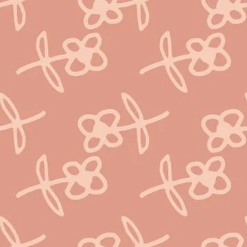 Seamless pattern with cute flowers on warm pink background. Simple style. Doo Stock Illustration