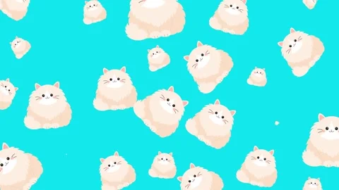 Seamless Pattern of Cute Fluffy Cream Cats on a Vibrant Turquoise Background Video stock 345540018
