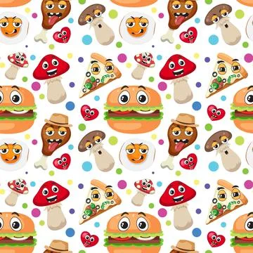Seamless pattern with cute food theme Stock Illustration