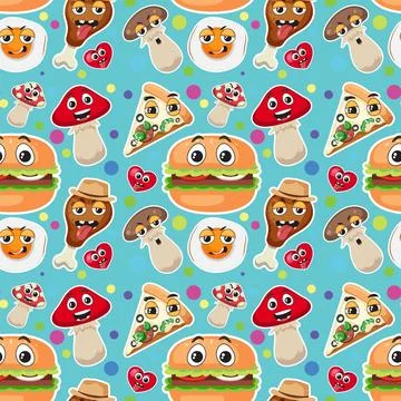 Seamless pattern with cute food theme Stock Illustration