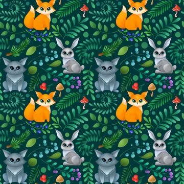 Seamless pattern with cute forest animals. Children illustration. Stock Illustration