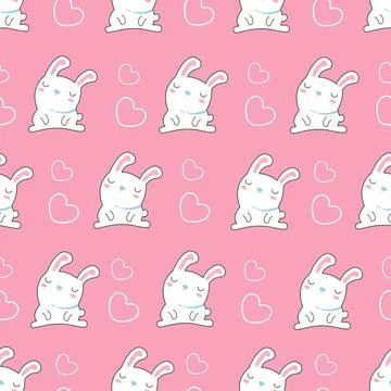 Seamless pattern with cute forest animals. Hares with hearts. Cartoon japanese Illustrazione stock