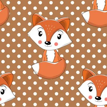 Seamless pattern with cute fox baby on color background. Funny forest animals Stock Illustration