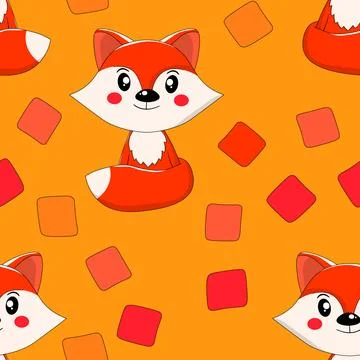 Seamless pattern with cute fox baby on color background. Funny forest animals Illustrazione stock