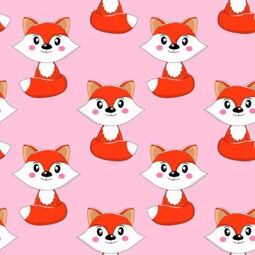 Seamless pattern with cute fox baby on color background. Funny forest animals Stock Illustration