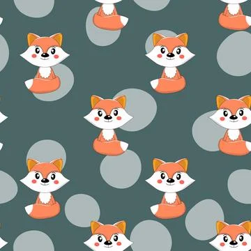 Seamless pattern with cute fox baby on color background. Funny forest animals Illustrazione stock