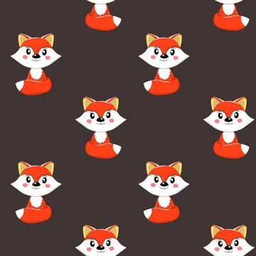 Seamless pattern with cute fox baby on color background. Funny forest animals 库存插图