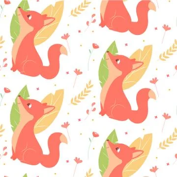 Seamless pattern with cute fox characters Ilustração Stock
