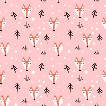 Seamless pattern with cute fox faces Stock Illustration