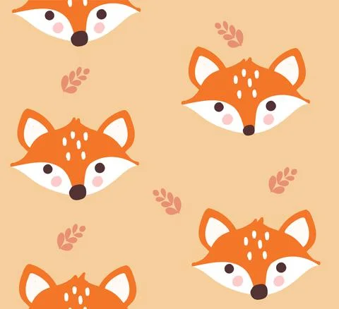 Seamless pattern with cute foxes and leaves Stock Illustration