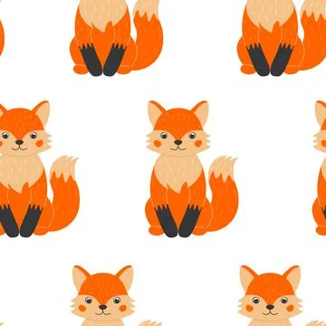 Seamless pattern with cute foxes in cartoon style. Animals in the forest. V.. Stock Illustration
