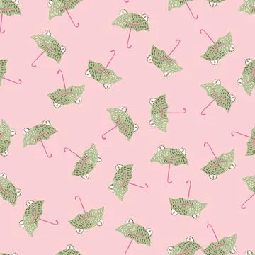 Seamless pattern cute frog umbrella. Background of funny accessory shape head 스톡 일러스트