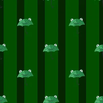 Seamless pattern cute frog umbrella. Background of funny accessory shape head Stock Illustration