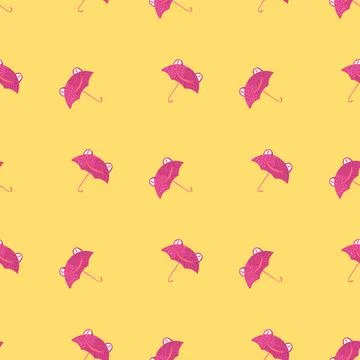 Seamless pattern cute frog umbrella. Background of funny accessory shape head 스톡 일러스트