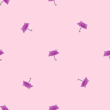 Seamless pattern cute frog umbrella. Background of funny accessory shape head Stock Illustration