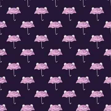 Seamless pattern cute frog umbrella. Background of funny accessory shape head Stock Illustration