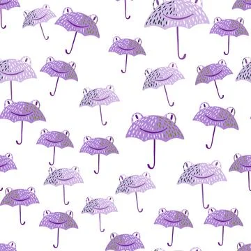 Seamless pattern cute frog umbrella. Background of funny accessory shape head 스톡 일러스트