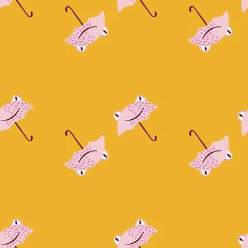Seamless pattern cute frog umbrella. Background of funny accessory shape head イラスト素材