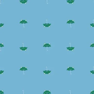 Seamless pattern cute frog umbrella. Background of funny accessory shape head 스톡 일러스트