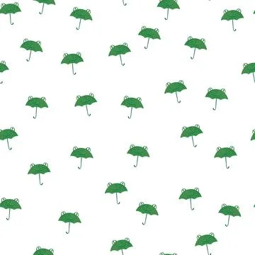 Seamless pattern cute frog umbrella. Background of funny accessory shape head 스톡 일러스트