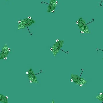 Seamless pattern cute frog umbrella. Background of funny accessory shape head 스톡 일러스트