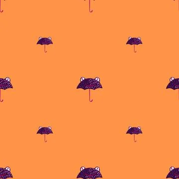Seamless pattern cute frog umbrella. Background of funny accessory shape head Stock Illustration