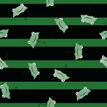 Seamless pattern cute frog umbrella. Background of funny accessory shape head Stock Illustration