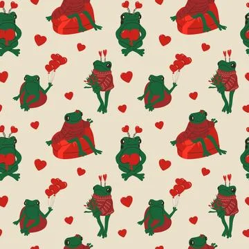 Seamless pattern with Cute frog with valentines decorations Stock-Illustration