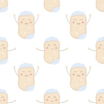 Seamless pattern with cute funny bars of soap offering hugs Stock Illustration