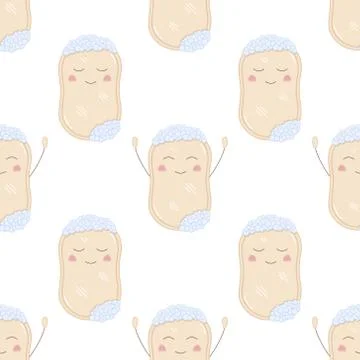 Seamless pattern with cute funny bars of soap offering hugs Stock Illustration