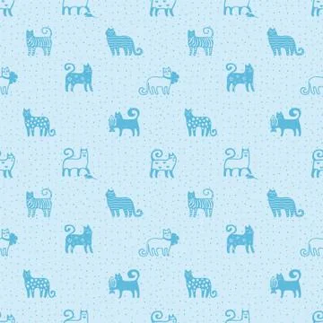 Seamless pattern with cute funny cats. Textile cats pattern Stock Illustration