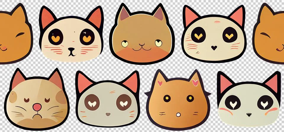 Seamless pattern with cute funny cats. Anime style, flat design Stock Illustration