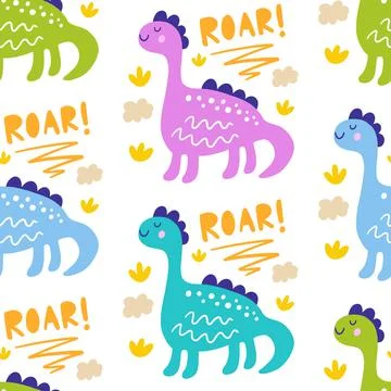 Seamless Pattern with cute funny dinosaur Stock Illustration