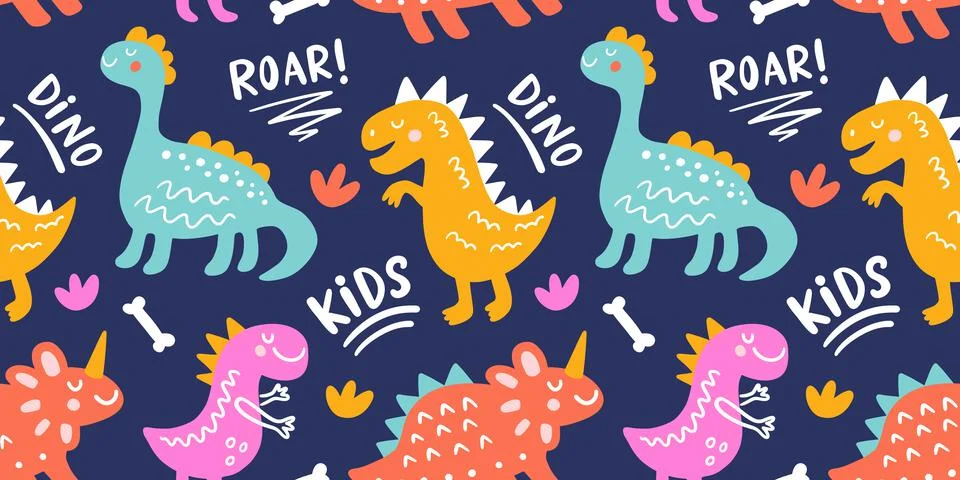 Seamless Pattern with cute funny dinosaur Illustrazione stock
