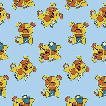 Seamless pattern, cute funny dog, vector for textile Stock Illustration