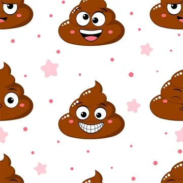 Seamless pattern with cute funny poop with different mood. Pattern with car.. Stock Illustration